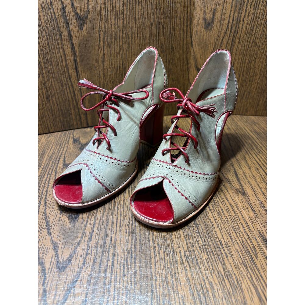 Sarah Chofakian Mary Jane Lace Up Peep Toe Size EU38 Handmade in Brazil - Picture 12 of 14